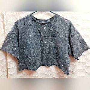 Lelis Collection Acid Wash Rhinestone Short Sleeve Crop Top